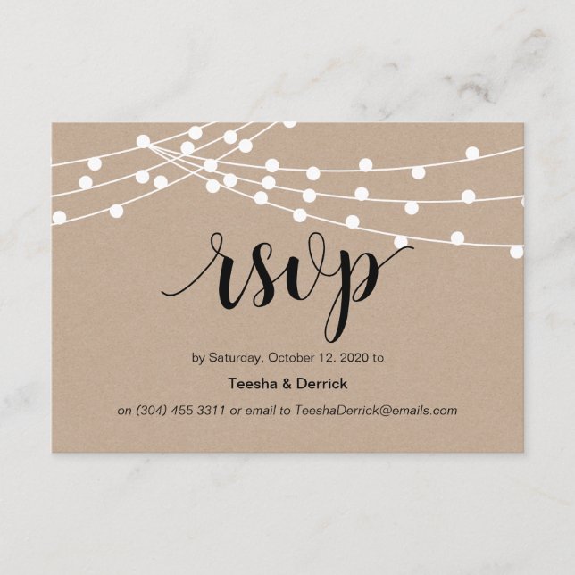 Carte D'accompagnement Écriture rustique, kraft, guirlande lumineuse, rép (Devant)