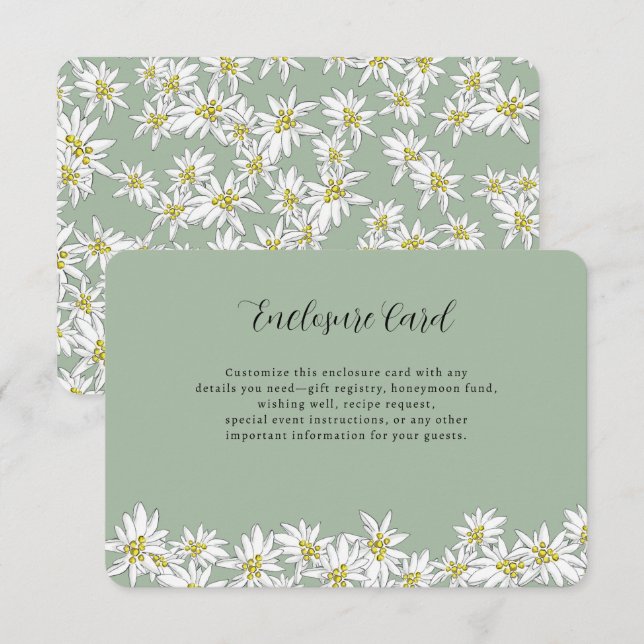 Carte D'accompagnement Edelweiss Fleur sauvage Sage Green Fête des mariée (Devant / Derrière)