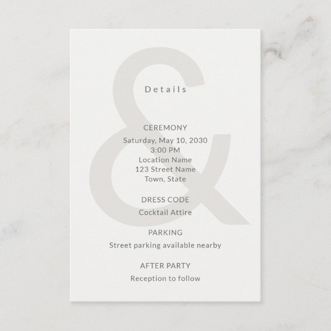 Carte D'accompagnement Editorial Typography Wedding Details Card (Devant)