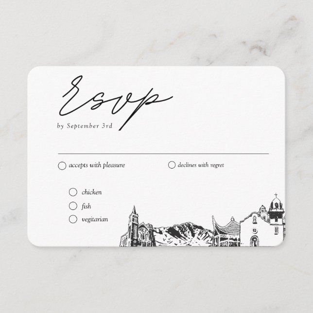 Carte D'accompagnement El Paso Mariage traditionnel RSVP Repas Option (Devant)