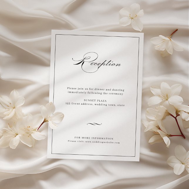 Carte D'accompagnement Élégance Classique Script Noir Mariage Réception (Classic Elegance Script Black Wedding Reception Enclosure Card)