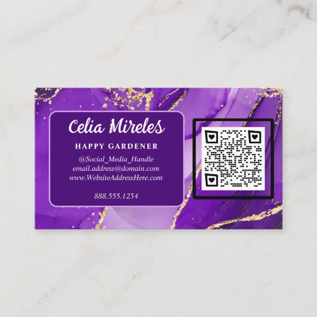 Carte D'accompagnement Élégance Ethérée : Code QR d'inspiration géode vio (Devant)