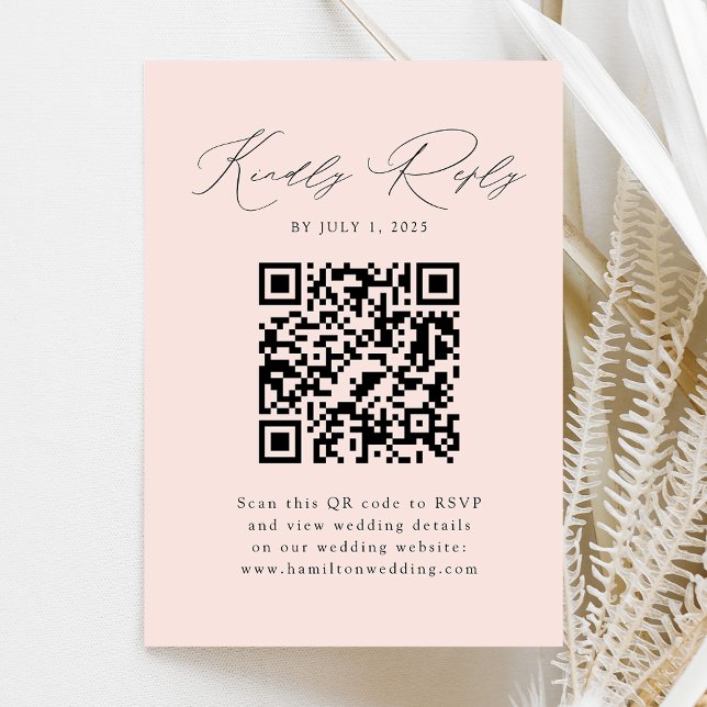 Carte D'accompagnement Elegance moderne Blush QR Code RSVP (Créateur téléchargé)