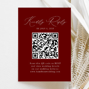 Carte D'accompagnement Élégance Moderne Bourgogne Réponse RSVP Code QR