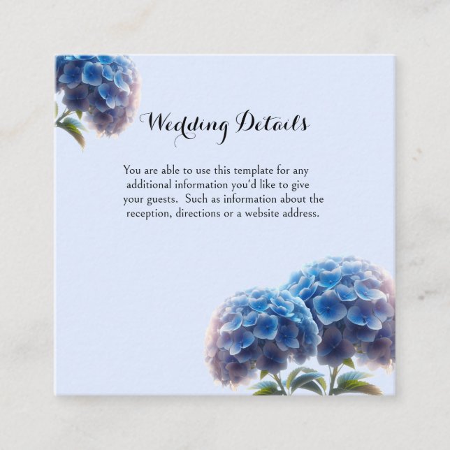 Carte D'accompagnement Élégance rayonnante bleu Mariage Hydrangea (Devant)
