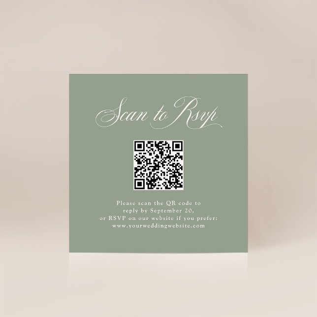 Carte D'accompagnement Élégance Sage Green | RSVP avec code QR (Créateur téléchargé)