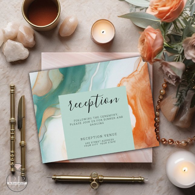 Carte D'accompagnement Élégant Agate Abstrait moderne Turquoise Terracott (Créateur téléchargé)