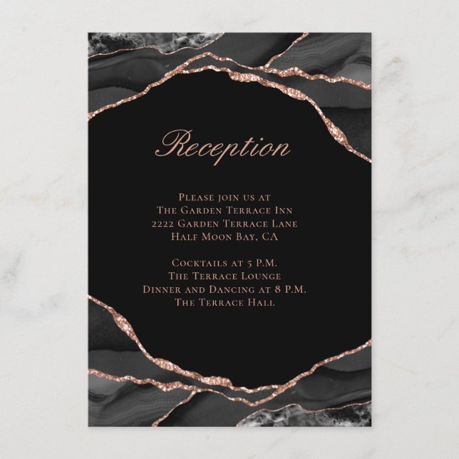 Carte D'accompagnement Elégant Agate Black Rose Gold Mariage Réception (Devant)