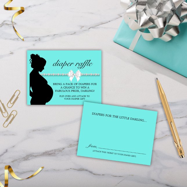 Carte D'accompagnement Elégant Aqua Tiffany Baby shower de rousseur de co (Aqua Blue Tiffany Theme Baby Shower Silhouette Diaper Raffle Card Enclosure)