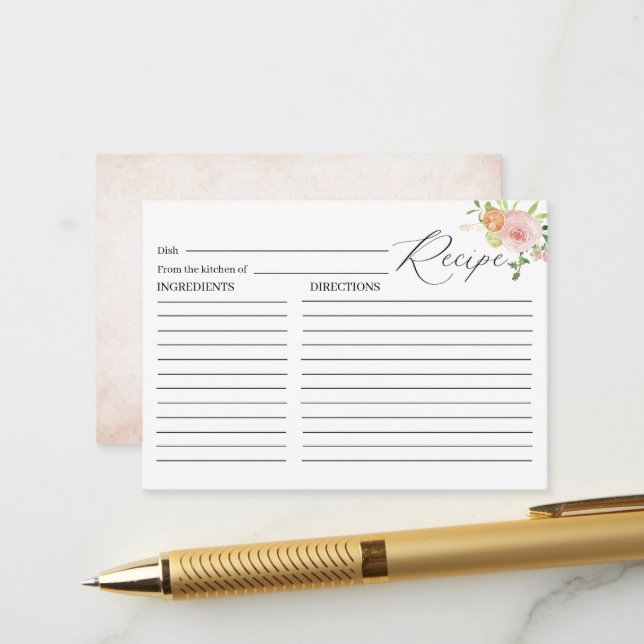 Carte D'accompagnement Élégant Aquarelle Citrus rose Fleurs Mondial (Devant/Arrière en situation)
