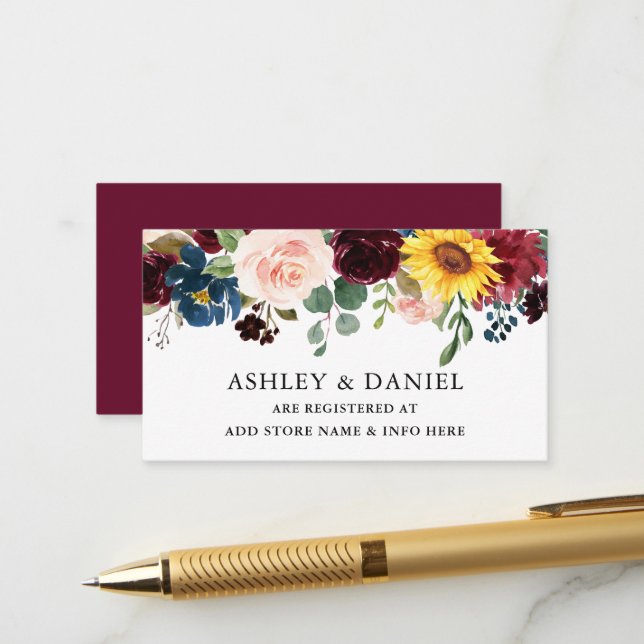 Carte D'accompagnement Elégant Aquarelle Mélange Floral Burgundy Registre (Devant/Arrière en situation)