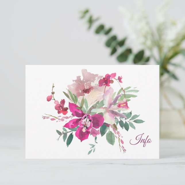 Carte D'accompagnement Elégant Aquarelle Orchidées et Rose Floral Mariage (Debout devant)