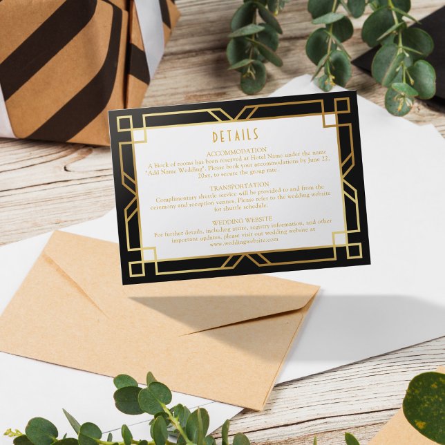 Carte D'accompagnement Elégant Art Déco Horizontal Classique Or Noir (Créateur téléchargé)