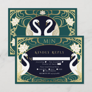 Carte D'accompagnement Elégant Art Nouveau Swans Mariage RSVP
