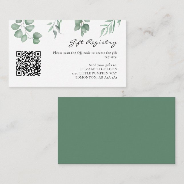 Carte D'accompagnement Elégant Baby shower Eucalyptus Code QR (Devant / Derrière)