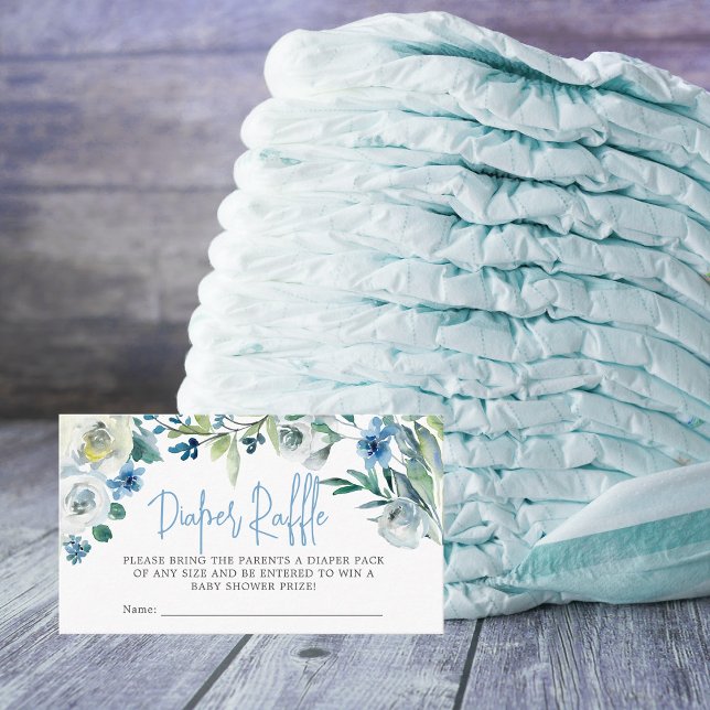 Carte D'accompagnement Élégant Baby shower Floral Bleu Raffle (Créateur téléchargé)