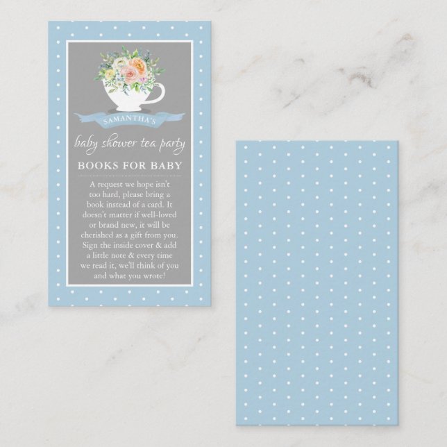 Carte D'accompagnement Elégant Baby shower Floral Teacup Tea Party Livre (Devant / Derrière)