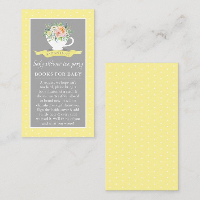 Carte D'accompagnement Elégant Baby shower Floral Teacup Tea Party Livre (Devant / Derrière)