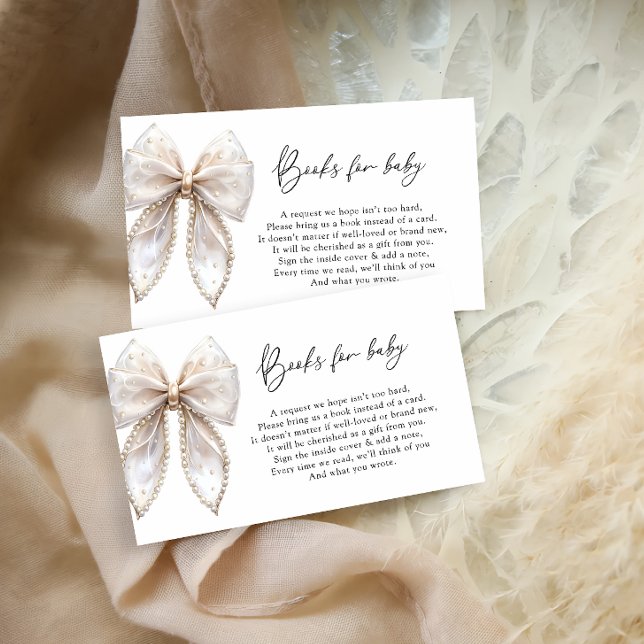 Carte D'accompagnement Elégant Baby shower Pearl Bow Livres Pour Bébé (Créateur téléchargé)