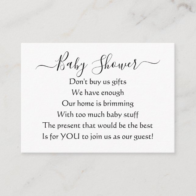 Carte D'accompagnement Élégant Baby shower simple Pas de cadeaux Poème (Devant)