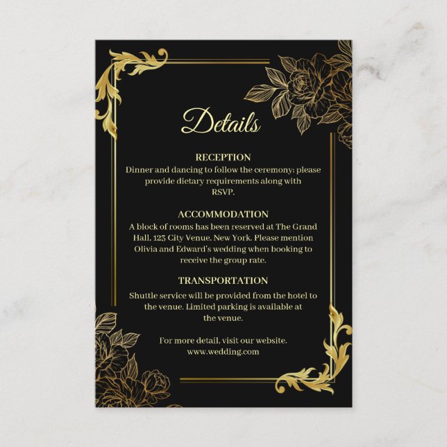 Carte D'accompagnement Elegant Black and Gold Wedding  (Devant)