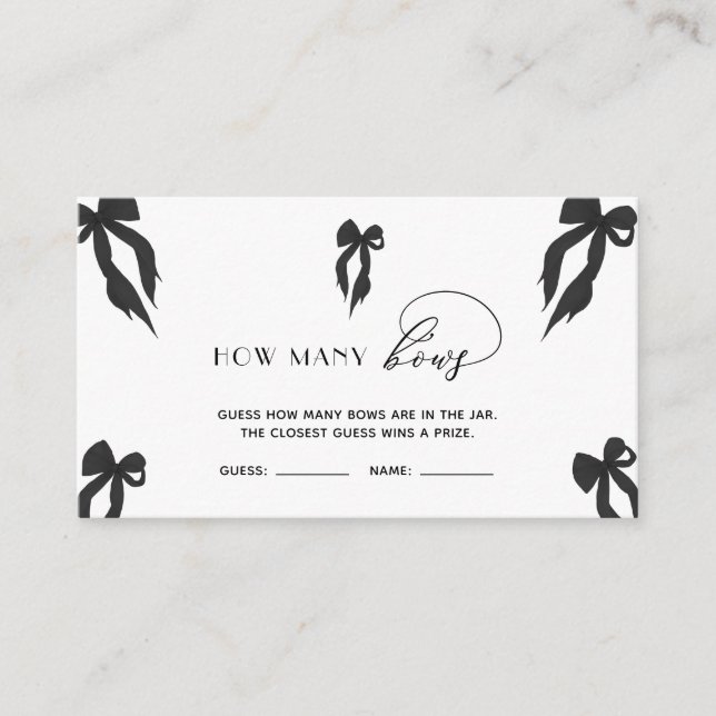 Carte D'accompagnement Elégant Black Bow Devine Combien De Bows Jeu (Devant)