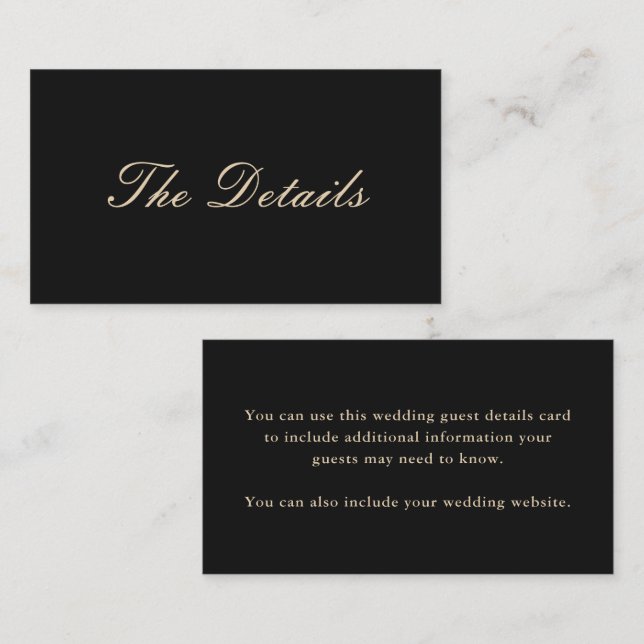 Carte D'accompagnement Elegant Black Mariage Détails de l'invité (Devant / Derrière)