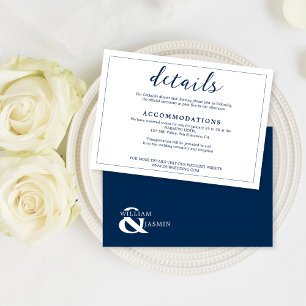 Carte D'accompagnement Elégant blanc et bleu marine Mariage de script de 