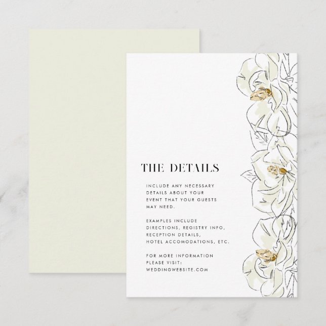 Carte D'accompagnement Elégant blanc Magnolia Détails du Mariage (Devant / Derrière)