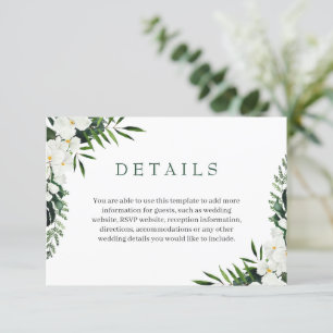 Carte D'accompagnement Elégant blanc Orchidées Bohème Détails du Mariage