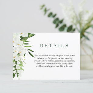Carte D'accompagnement Elégant blanc Orchidées Bohème Détails du Mariage