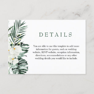 Carte D'accompagnement Elégant blanc Orchidées Bohème Détails du Mariage