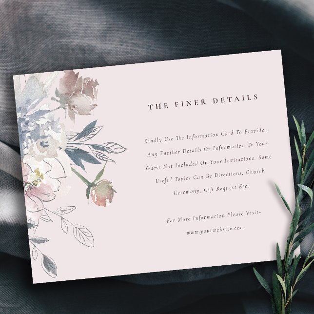Carte D'accompagnement Elegant Bleu Aquarelle Floral Détails du Mariage (Créateur téléchargé)