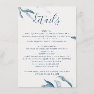Carte D'accompagnement Elégant bleu aquarelle simple mariage botanique