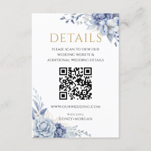 Carte D'accompagnement Elégant bleu bleu floral mariage QR code Détails