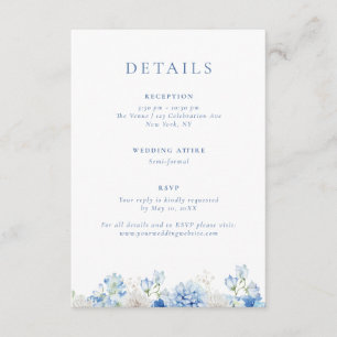 Carte D'accompagnement Elégant bleu Floral Détails du Mariage