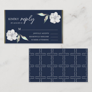Carte D'accompagnement Élégant Bleu Marine Floral RSVP de Mariage 