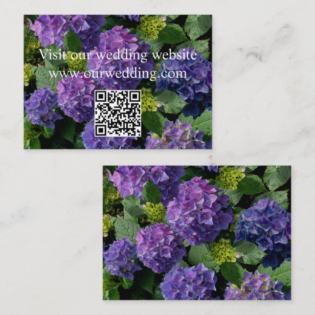 Carte D'accompagnement Elégant bleu violet magenta hydrangea fleuri QR (Devant / Derrière)