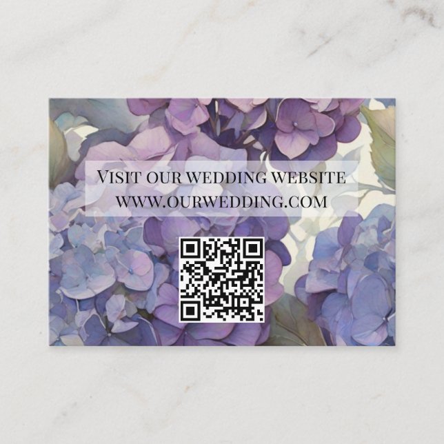 Carte D'accompagnement Elégant bleu violet poussiéreux hydrangée QR (Devant)