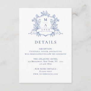 Carte D'accompagnement Elégant Blue French Garden Floral Détails Mariage