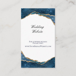 Carte D'accompagnement Elégant Blue Gold Foil Agate Mariage Website