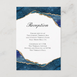 Carte D'accompagnement Elégant Blue Gold Foil Agate Réception de mariage