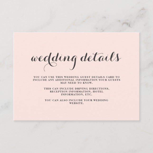 Carte D'accompagnement Elégant Blush et Mariage gris double face invité (Devant)