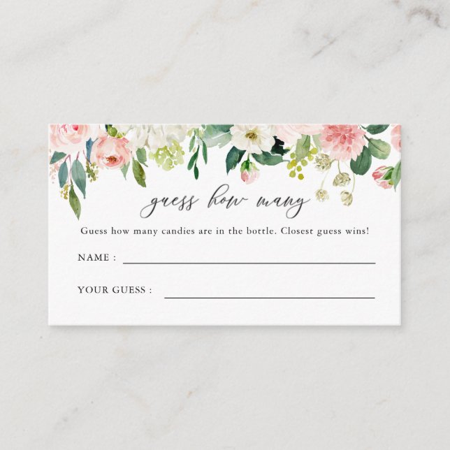 Carte D'accompagnement Élégant Blush Floral Devine Combien (Devant)