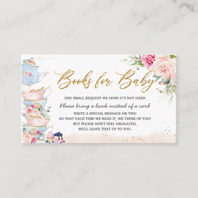 Carte D'accompagnement Elégant Blush Floral High Tea Party Livres pour bé (Devant)