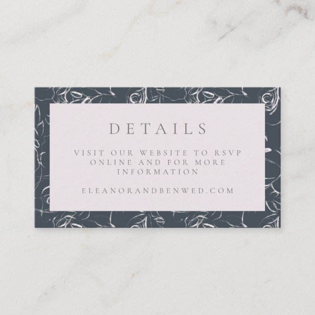 Carte D'accompagnement Elégant Blush Grey Floral Dessin Mariage (Devant)