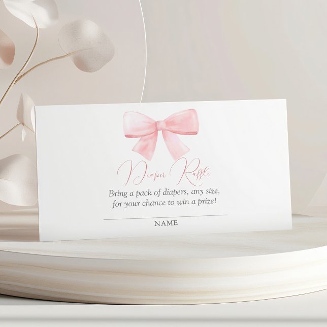 Carte D'accompagnement Élégant Blush Pink Pastel Bow Girl Diaper Raffle (Créateur téléchargé)