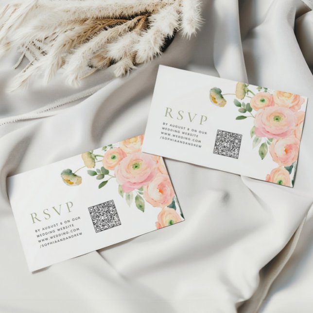 Carte D'accompagnement Elégant Blush & Sage Green Mariage QR Code RSVP (Créateur téléchargé)