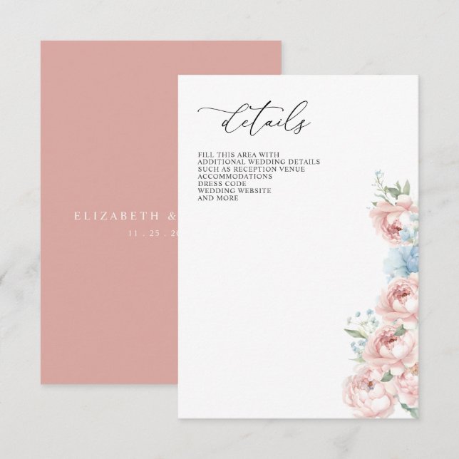 Carte D'accompagnement Elégant Boho été printemps Blush Floral Mariage (Devant / Derrière)