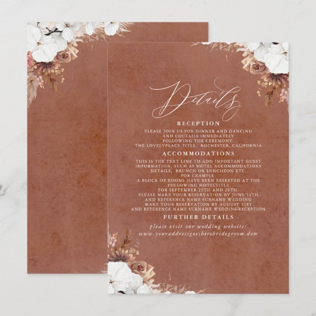 Carte D'accompagnement Elegant Boho exotique Détails du Mariage (Devant / Derrière)